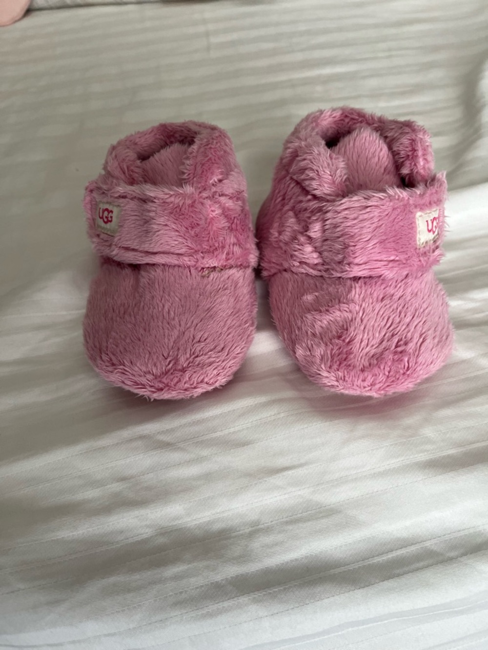 UGG Pink Plush Baby Booties with Strap
